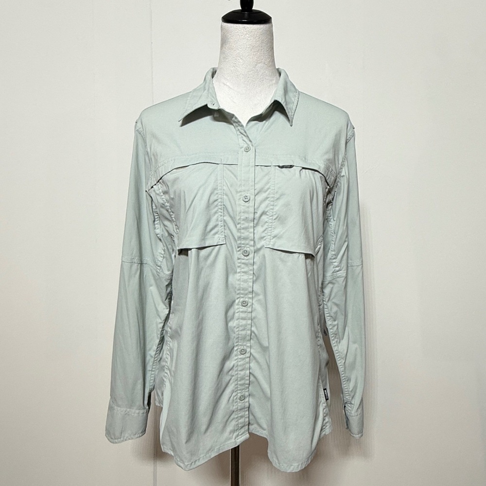 REI Co-op Shirt Womens Large Sage Green Long Sleeve Sahara Button Up Vented Top - Picture 2 of 9